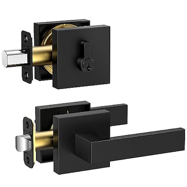 TICONN Matte Black Door Handle Heavy Duty Reversible Square Door Lever for Bedroom Bathroom Rooms Deadbolt with Passage Lever 1 Pack