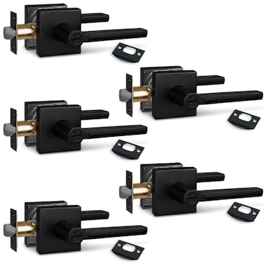NEWBANG 5Pack BedBath Room Door Lever for Privacy Bathroom and Interior Door Door Lock Handle in Aged Matt Black HD1601DBBK5P
