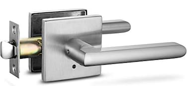 Berlin Modisch Privacy Lever Door Handle Slim Square Easy to Open Locking Lever Set for Bedroom or Bathroom Reversible for Right Left Sided Doors Heavy Duty Satin Nickel Finish