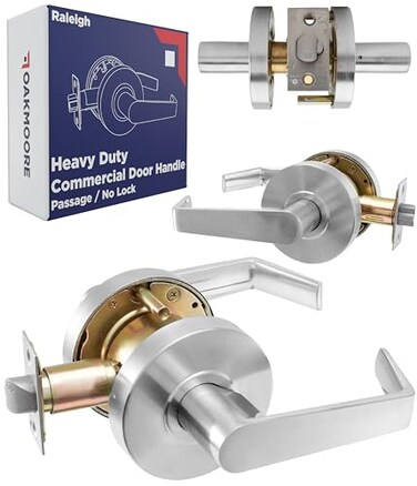 OAKMOORE Heavy Duty Commercial Door Handle Passage Function Grade 2 No LockKey for Meeting Rooms Kitchens Nickel Finish C UL ADA ANSI A1562