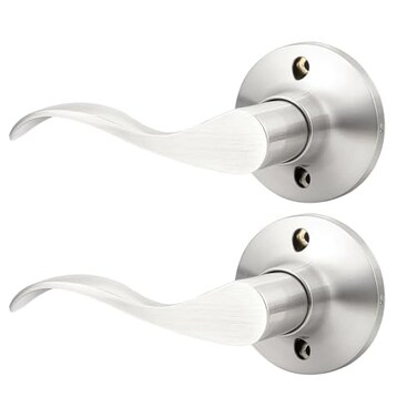 GOBEKOR 2 Pack Brushed Nickel Single Dummy Door Handles Wave LeftHanded Door Lever NonTurning Lock Interior Closet French Door Handle