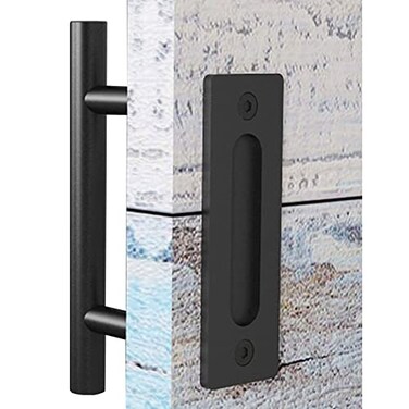 EaseLife 10 Sliding Barn Door Handles and Pulls Rustic Double Sided Hardware Set Heavy Duty Matte Black Powder Coated Finish Easy Install