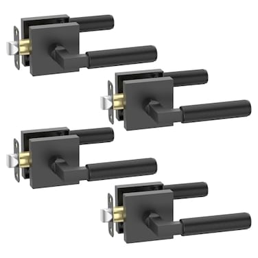 FILTA 4 Pack Matte Black Passage Door Handles Knurled Door Levers Interior Matte Black Door Lever Bathroom Door Knobs Heavy Duty Square Door Lock