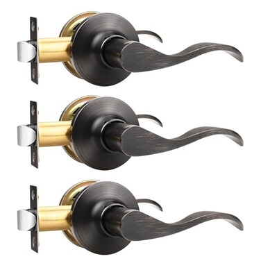 GOBEKOR Passage Door Levers Oil Rubbed Bronze Interior Door Handles for Hall Closet Modern Keyless Closet Door Locks Hardware 3 Pack