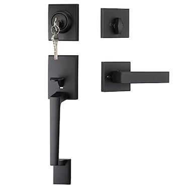 Haidms Black Front Door Handle and Deadbolt Set Entry Door Handle and Deadbolt with Reversible Handle LeverFront Door Lock Set Exterior Door Handles and Locks