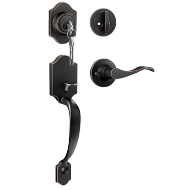 Haidms OilRubbed Bronze Front Door Handle and Deadbolt Set Front Door Lock Set Entry Door Locksets with Deadbolt Single Cylinder Exterior Door Handle with Reversible Handle Lever