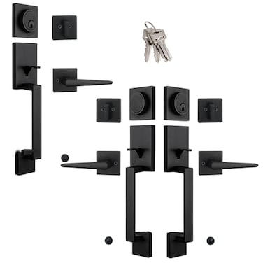 HISAFE Keyed Alike Double Door Handle SetSingle Door Handle Set Matte Black Halifax Exterior Door Lockset with DeadboltLever LeftRight Handed