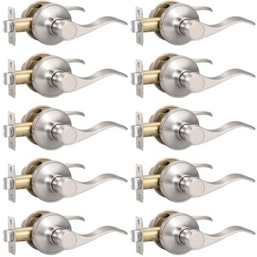 Knobonly 10 x Wave Style Door Levers Hall Closet Passage Handles Brushed Nickel Finish Handleset Stainless Steel