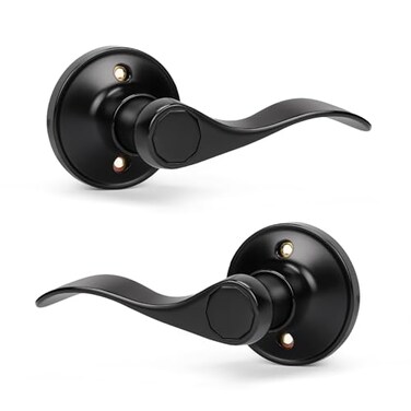 KNOBWELL 2 Set Black Dummy Door Handles Interior Door Knobs for ClosetFrench Doors NoFunctioning Pull Only Door Levers2 Left 2 Right