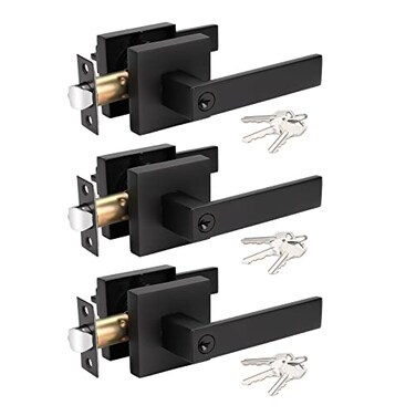 KNOBWELL 3 Pack Matte Black Door Handle Lever Keyed Entry Door Knob Front Leverset Lockset Matte Black Finish 213 lb One LeverNot Keyed Alike