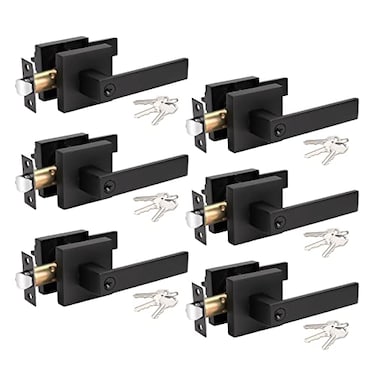 KNOBWELL 6 Pack Matte Black Heavy Duty Entry Door Handle Set Keyed AlikeCombo Keyed Entry Door Lock Set Classic Door Handle with Lock Left or Right Handing 213 lb One Lever