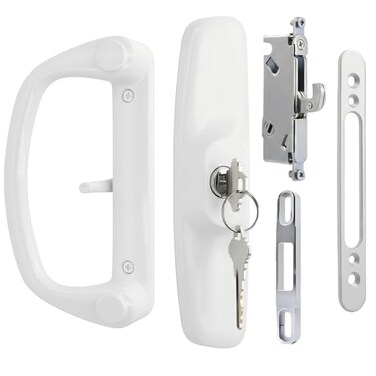 Ruigrit Aluminum Sliding Glass Patio Door Handle Set with Mortise Lock Keys Fits 114 to 2 Thick Doors 31516 Hole Spacing Adjustable Thumb Latch NonHanded White