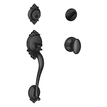 SCHLAGE Schlage Brookshire Single Cylinder Handleset and Siena Knob Matte Black F60 BRK 622 SIE