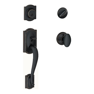 SCHLAGE F60 CAM 716 SIE Camelot Single Cylinder Handle Set and Siena Knob Aged Bronze