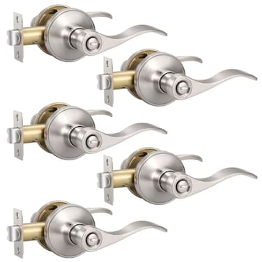 Knobonly 5 Pack Brushed Satin Nickel Door Lever Privacy Door Handles Zinc Alloy Door Handle Interior Keyless Lock for Bedroom or Bathroom