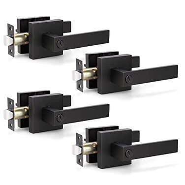 KNOBWELL Matte Black Door Handles 4 Pack Levers Privacy Door Knobs Interior Door Handles for BedroomBathroom Reversible for Left and Right