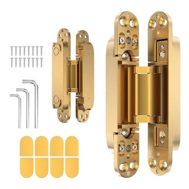 zeyuansen 6 2 pcs Hidden Hinges for Doors Invisible Hinges Concealed Zinc Alloy 180 Degree Swing 3 Way Adjustable Butt Silent Door Hinge 6 x 25 x 1 inch Gold