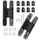 AnvFlik 2Pack 7 inch Black Hidden Door Hinges Heavy Duty Zinc Alloy Invisible Hinges Concealed 180 Degree Swing Hinge 3 Way Adjustable Butt Hinge