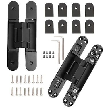 AnvFlik 2Pack 7 inch Black Hidden Door Hinges Heavy Duty Zinc Alloy Invisible Hinges Concealed 180 Degree Swing Hinge 3 Way Adjustable Butt Hinge