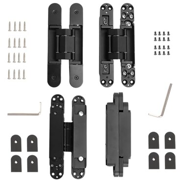 AnvFlik 4Pack 7 inch Black Hidden Door Hinges Heavy Duty Zinc Alloy Concealed Hinges Invisible 180 Degree Swing Hinge 3 Way Adjustable Butt Hinge
