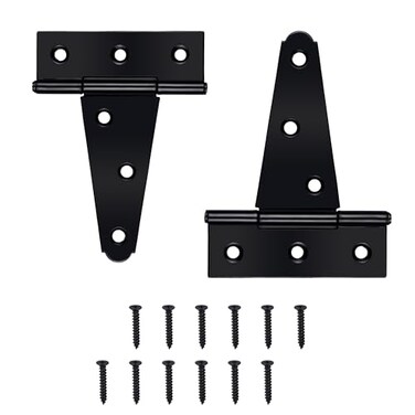 Auxdee 2 Pack 4 Inch TStrap Shed Door Hinges Heavy Duty Barn Door Gate Hinges with Screws Tee Hinges for Wooden Fences Yard Patio Door Black Wrought Hardware Iron Rustproof