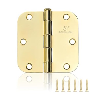 SORGMACH Door Hinges Polished Brass 35 Inch Interior Hinges 58 Radius 18 Pack