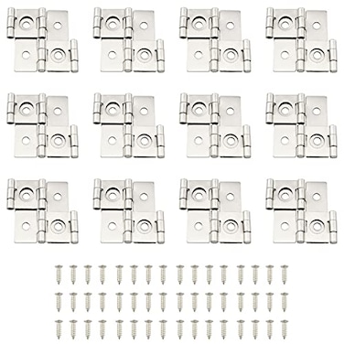 TAODAN Double Acting Hinges 12PCS 47x47mm White Nickel Double Acting Folding Screen Hinge for Kicthen Wardrobe Cabinets Door Folding Double Acting Screen Hinge