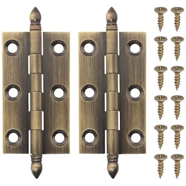 FMHXG 2PCS Classical Brass Hinge Pointed Crown 2 inch Antique Brass Colour Old Style Chest Cabinet Door Flush Folding Hinge for Window Furniture Cabinet Drawer