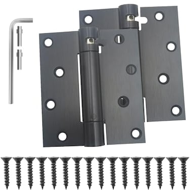 Hoobar 2 Pack Heavy Duty Stainless Steel Self Closing Door Hinges 4 Inch Black Spring Loaded Hinges Adjustable Tension for Garage Front Door Back Door Auto Close Hinges for Heavy Doors 4 inch