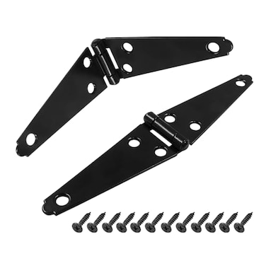 Hordion 2Pcs Strap Hinge Shed Door Hinges 4 Inch Heavy Duty Gate Hinges Black Tee Hinge with Screws for Wood Gate Cabinet Door