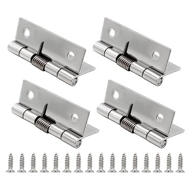 Hordion 4Pcs 2 Inch Length Spring Hinge 304 Stainless Steel Self Closing Spring Loaded Hinges Cabinet Door Hinge with 16Pcs Screws Silver