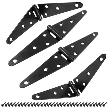 Hordion 4Pcs Strap Hinge Shed Door Hinges 5 Inch Heavy Duty Gate Hinges Black Tee Hinge with Screws for Fence Wood Gate Cabinet Door