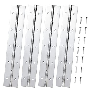 FVSEC Marine Grade 304 Stainless Steel Piano Hinge 12X2 Continuous Boat Hinge 006 Thickness Heavy Duty Polished Finish Long Hinge with Screw for Cabinet Cabin Door Stocker Box 4 Pack