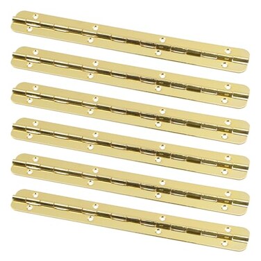 Oedema 63Inch Iron Piano Hinge 6 Pack Continuous Piano Hinges Small Boat Door Hinges for Wooden Box Cabinet Doors Gold 004 Leaf Thickness 075 Open Width with Screws