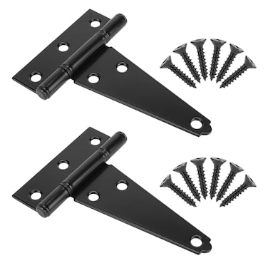 SANKINS 4 Inch TStrap Shed Door Hinges Heavy Duty Black Tee Gate Hinges for Wooden Fences Yard Door Barn Door Gates Wrought Hardware Rustproof 2Pack