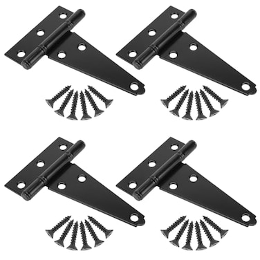 SANKINS 4 Inch TStrap Shed Door Hinges Heavy Duty Black Tee Gate Hinges for Wooden Fences Yard Door Barn Door Gates Wrought Hardware Rustproof 4Pack