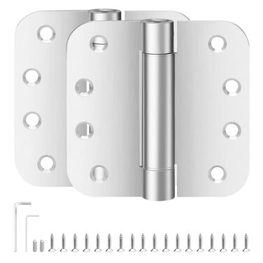HSMT-hinges SelfClosing Door Hinges 4 Inch Heavy Duty Spring Loaded Adjustable Tension Soft Close 304 Stainless Steel for Interior Exterior Doors Auto Close Hinges 2 Pack