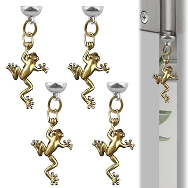 Sqsyqz 4Pcs Brass Frog Magnetic Hinge Head Toppers Magnetic Hinge Dropper Hanging Frog Statue Door Hinge Heads Decorative