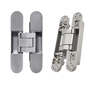 TamBee 7 Inch Hidden Door Hinges Secret Door Hinges 180 Degree Outswing Concealed Hinge 3Way Adjustable for Secret Room Hidden Bookcase Bookshelf 2 Pack