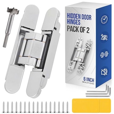Hawaminent Upgraded Hidden Door Hinges Invisible Hinges 6 Zinc Alloy Concealed Hinge Silent Invisible Door 3 Way Adjustable 180 Swing Butt Hinge SilverPack of 2Fits Only Doors Over 35mm Thickness