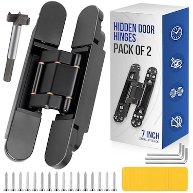 Hawaminent Upgraded Hidden Door Hinges Invisible Hinges 7 Zinc Alloy Concealed Hinge Silent Invisible Door 3 Way Adjustable 180 Swing Butt Hinge BlackPack of 2Fits Only Doors Over 40mm Thickness