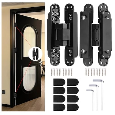 zeyuansen Zeyuansen 6 Hidden Hinges for Doors Invisible Hinge Concealed Hinges Zinc Alloy 180 Degree Swing Hinge 3 Way Adjustable Butt Silent Door Hinges 6 x 25 x 1 inch Black Pack of 2