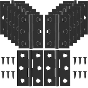 ZIUZI 16 Pcs Small Stainless Steel Door Hinges 2 inch Window Folding Hings Home Furniture Hardware with 96 Screws Black