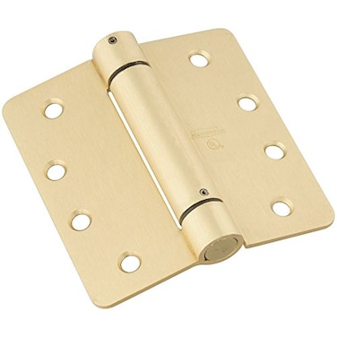 National Hardware N185207 Spring Loaded Door Hinge 4 in Brass Self Closing Interior Door Hinges with Adjustable Tension Speed ColdRolled Steel Butt Hinge Construction