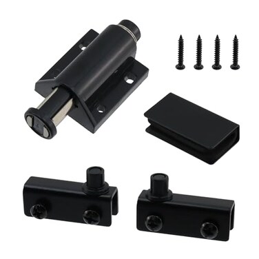 T Tulead Magnetic Catch Latch Glass Door Hardware ABS Black Hinge Latch with Clamp Clip Set