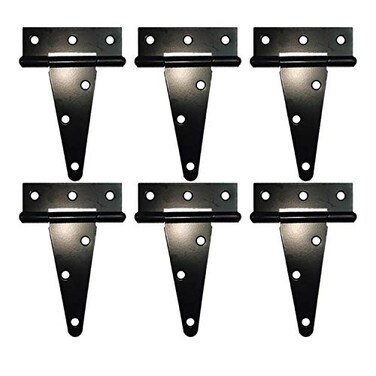 HLMOptimo Heavy Duty T Hinge Tee T Strap Shed Gate Barn Fence Door Hinge Wrought Rustproof Black 6 pcs 4 inch