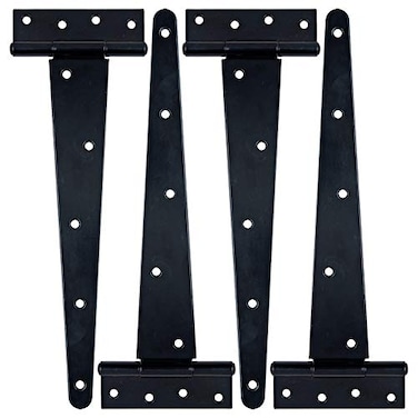 HLMOptimo Heavy Duty T Hinge Tee T Strap Shed Gate Barn Fence Door Hinge Wrought Rustproof All Size Black 4 pcs 12 inch