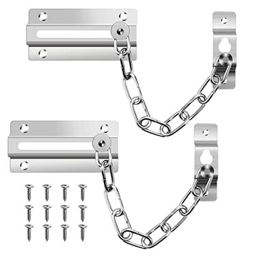 Fantasyon 2 Pack Door Chain Lock Chain Door Guard with 12 Screws Sturdy RustResistant Steel Chain Locks for Inside Door and Extra Front Door Lock Child Safe Silver