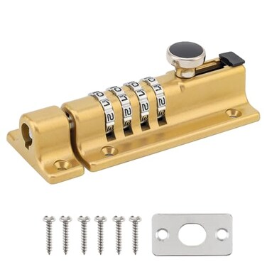 HOJLKLD Combination Locking Bolt 4 Digit Combination Door Security Slide Latch Lock Heavy Duty Zinc Alloy Slide Bolt Lock for Shed Gate Fences 1 Gold