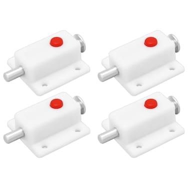 LT Easiyl 4pcs White Plastic Push Button Spring Loaded Automatic Door Bolt Latch for Cabinet Doors Wardrobe Doors Cribs Windows 36mmx37mm